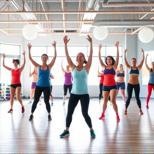Diverse group of people participating in a group fitness class