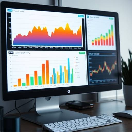Statistical graphs and charts on a computer monitor